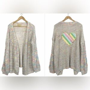 Judith March Watercolor Heart Patch Cardigan Sweater XL Women Colorful Boho Art
